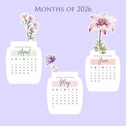 2026 Calendar for Desk – Floral Vase & Wooden Stand (Non-Customised)